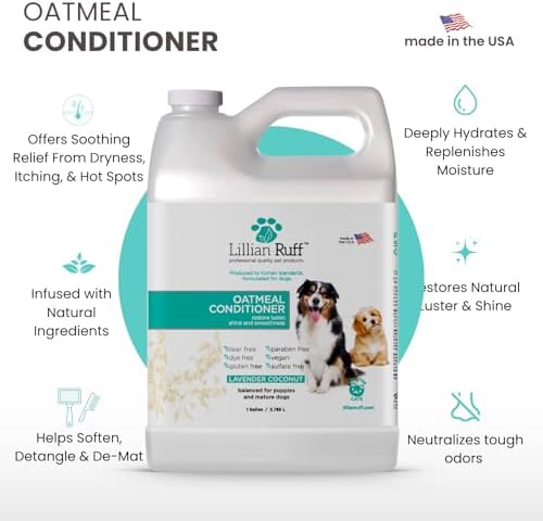 Lillian Ruff PRO Formula Oatmeal Dog Conditioner - Nourishing & Calming Relief for Allergies & Sensitive Skin - Detangles, Softens & Adds Shine with Oatmeal, Coconut Oil & Lavender - USA (Gallon+Pump)
