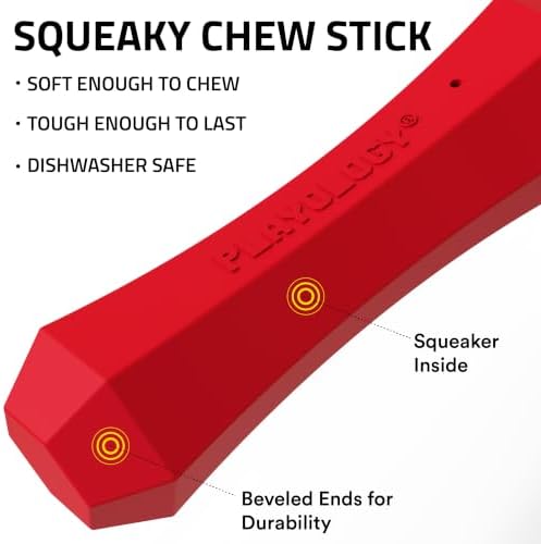 Playology Squeaky Chew Stick - Scented Dog Toy - Medium, Beef Scent | Rubber Construction, All Natural Scent, Durable Design