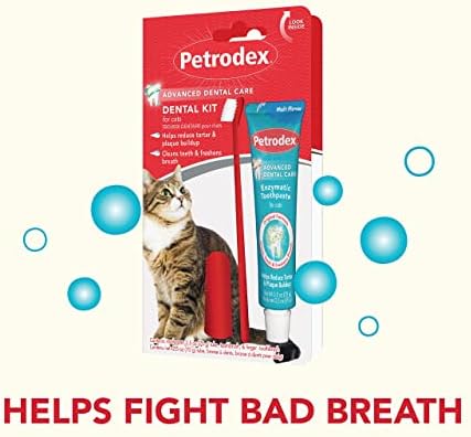 Petrodex Dental Care Kit for Cats, Cat Toothbrush and Toothpaste, Cleans Teeth and Fights Bad Breath, Reduces Plaque Tartar Formation, Malt Flavor, 2.5oz Toothpaste + Toothbrush | Complete oral care kit: toothpaste + dual-end toothbrush; reduces plaque...