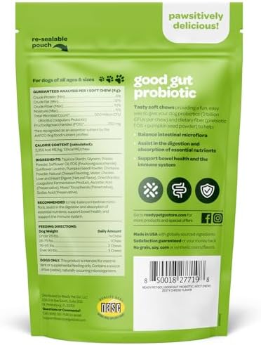 Probiotic Chews for Dogs Gut Health | Tasty Pre and Probiotics for Dogs Digestive Health with Pumpkin Dog Probiotics and Digestive Enzymes | NASC Certified & Made in The USA | 60 Chews (Pack of 2)