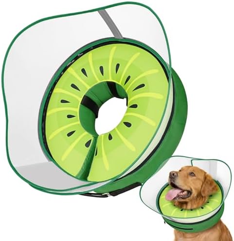 Supet Raised Inflatable Dog Cone After Surgery - Adjustable Recovery Donut Collar with Removable Shield to Stop Licking Wounds & Protect Stitches - Soft Dog Cone Alternative for Large Dogs (Kiwi,L)