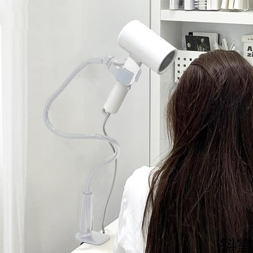 Dog Hair Dryer Holder, Alloy Adjustable Lazy Hair Dryer Hands Free Stand with 360° Rotatable Clamp for Pet Dog Cat Grooming (White)