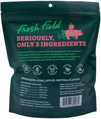 Fresh Field Pork & Apple Jerky Chips, 14 oz – All-Natural Dog Treats, USA Made, Supports Digestion & Nervous System