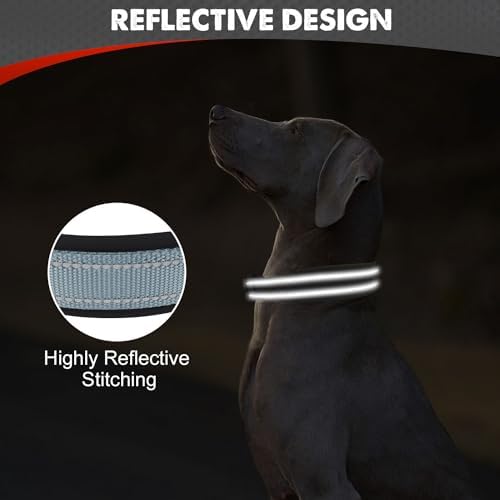 Joytale Reflective Dog Collar for Large Dogs with Wide Padding, Gray