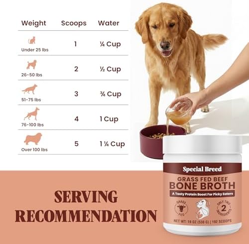Bone Broth Powder for Dogs and Cats - Dog & Cat Food Topper for Picky Eaters - Grass Fed Beef Bone Broth Supplement - Supports Hydration, Joint, Immunity & Heart Health - Serve Dry or Wet - 19oz