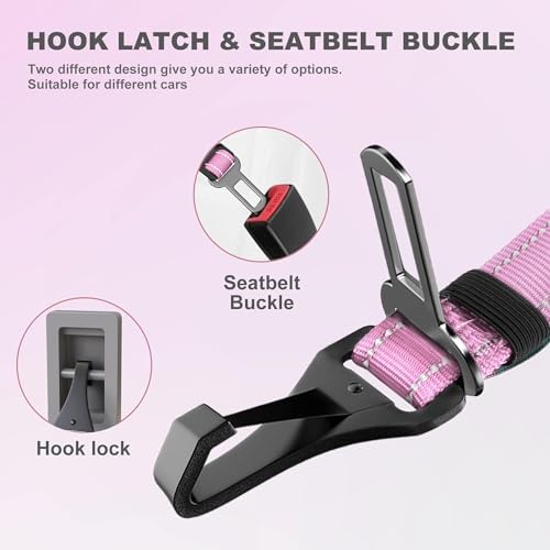 IOKHEIRA Dog Seat Belt 3-in-1 Car Harness - Pink