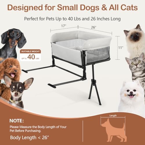Bedside Dog Bed with Adjustable Height, for Small Dogs & Cats