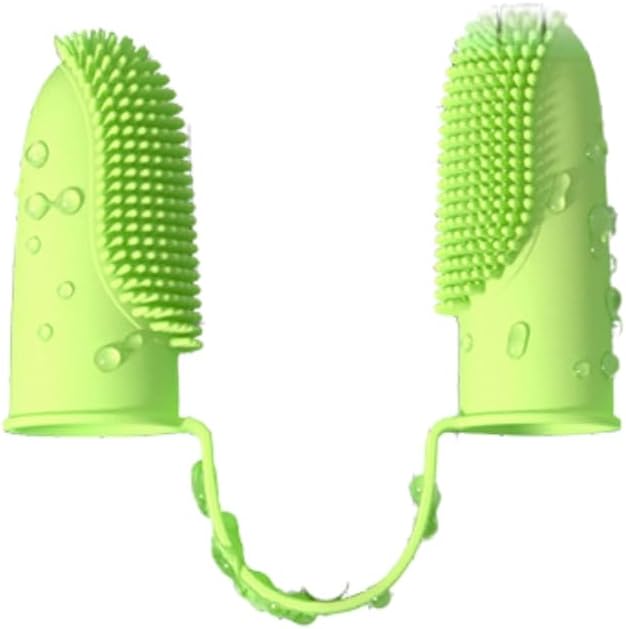 Double Finger Pet Toothbrush – Soft Silicone Dog & Cat Finger Toothbrush for Oral Cleaning – Gentle Dental Hygiene Tool for Puppies, Kittens, and Small Pets (Grass Yellow)