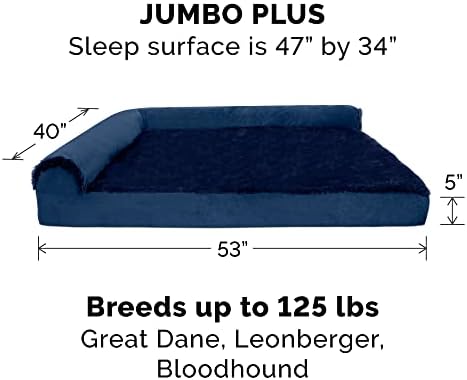 Furhaven Cooling Gel Dog Bed for Large Dogs w/ Removable Bolsters & Washable Cover, For Dogs Up to 125 lbs - Plush & Velvet L Shaped Chaise - Deep Sapphire, Jumbo Plus/XXL