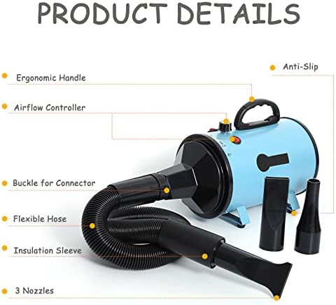 Pet Dryer, Dog Hair Dryer Blower Quick Grooming, Noise Reduction High Velocity Air Forced Dryer Adjustable Speed,Dogs Grooming Bath for Small Medium Large Dogs Cats,White