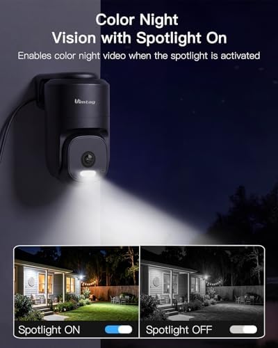 VIMTAG Pan/Tilt Outdoor Security Camera, 2.5K 4MP WiFi Home CCTV Camera, 360° View & Motion Tracking, Color Night Vision, 2-Way Audio, AI Detection Alarm, IP66, Cloud & SD Card Storage, Works w/Alexa