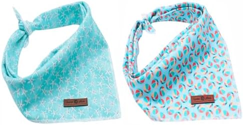 Lionet Paws Summer Dog Bandanas 2 Pack, Blue Washable Dog Triangle Bibs Scarf Dog Kerchief,Adjustable Triangle Holiday Scarves for Medium Large Extra Large Dogs Pets, Ball&StarFish