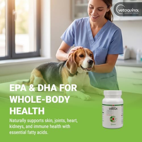 Vetoquinol Triglyceride OMEGA - Fish Oil for Dogs & Cats - Supports Healthy Skin, Coat & Normal Immune Response - Supplement with Vitamin Blend for Heart, Eye, Bone & Muscle Support - 60 Capsules