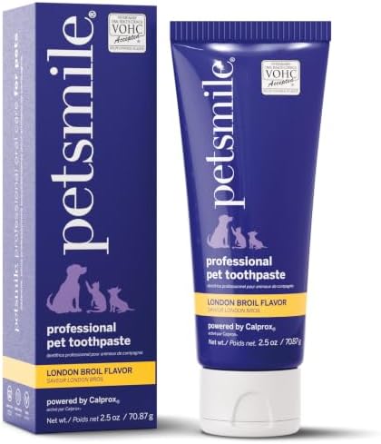 Petsmile VOHC Accepted Pet Toothpaste, London Broil 2.5 Oz, Cats + Dogs | VOHC Accepted, Calprox® Powered, Fights Plaque + Tartar, No-Brush Required, Human-Grade, 4-Month Supply, Clinically Proven