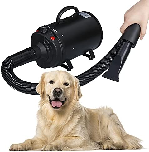 Dog Hair Dryer, 2400W Pet Grooming Dryer High Velocity Professional Blower with 4 Nozzles and 2 Filters, Adjustable Speed and Temperature Dog Hair Dryers, Black