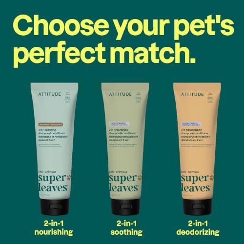Attitude 2-in-1 Pet Shampoo and Conditioner, Dog & Puppy Shampoo with Argan Oil for Soft Shiny Coat, Gentle Nourishing Grooming Wash, Vegan, Coco Breeze Scent, 8 Fl Oz