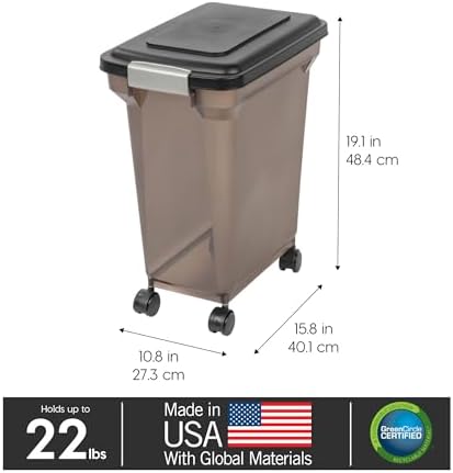 IRIS USA Dog Food Storage Container, Up to 22 lbs, Smoke