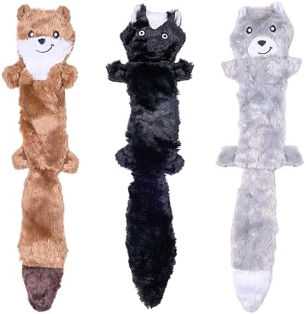 ZippyPaws Skinny Peltz No Stuffing Dog Toy Pack to Keep Them Busy - 18" | For Medium and Large Dogs, Squeaky Pet Toys, Unstuffed Chew Toys, Soft Plush Variety Pack, Weasel, Skunk, and Wolf