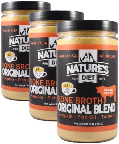 Nature's Diet Pet Bone Broth Protein Powder with Pumpkin, Fish Oil and Turmeric (Beef, 16 oz : 159 Servings) (Pack of 3)