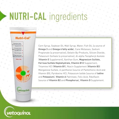 Vetoquinol Nutri-Cal - High-Calorie Nutritional Gel - Supports Daily Nutrition for Picky Eaters - Essential Nutrients & Vitamins for Cats & Dogs - Easy Feeding Oral Gel - 4.25 oz (Pack of 2)