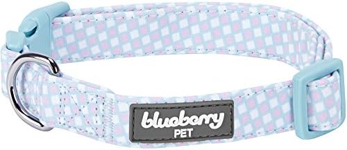Blueberry Pet Sophisticated Pastel Blue Checker Adjustable Dog Bandana Collar with Bow Tie, Medium, Neck 14.5"-20"