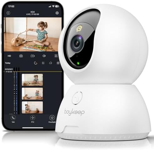 BoyKeep Indoor Camera, 2K Cameras for Home Security with Motion Detection, Pet Camera Indoor with Phone App, Color Night Vision, 2-Way Audio, Cloud/TF Card Storage, Compatible with Alexa