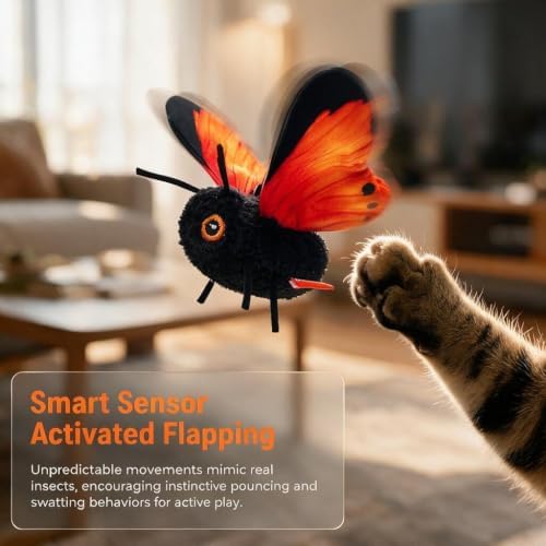 Smart Sensing Flapping Butterfly Toy Interactive Cat and Dog, Interactive Butterfly Cat Toy,Realistic Wing Motion Encourages Stalking,Sensor Triggered,Durable Plush Build(Yellow)