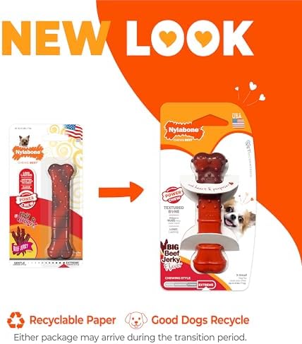 Nylabone Power Chew Textured Bone Dog Chew Toy, Beef Jerky Flavor, X-Small | Durable, long lasting, discourages destructive chewing, teeth-cleaning textures, flavor throughout, for dogs up to 15 lbs
