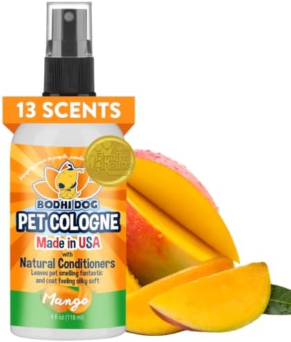 Bodhi Dog Premium Dog Cologne - Deodorizing Dog Perfume & Conditioner for Dogs & Cats - Natural Long Lasting Spray - Keeps Pets Fresh All Day - Gentle & Safe Formula, Made in USA (Mango 4 Fl Oz)