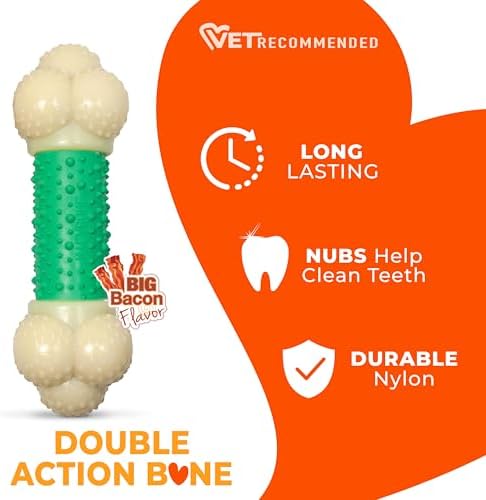Nylabone Power Chew Double Action Barbell Bone Dog Chew Toy, X-Large | Durable dog toy for large dog breeds 50+ lbs, teeth-cleaning textures, long lasting, discourages destructive chewing