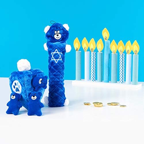 ZippyPaws Hanukkah Jigglerz Dog Toy, Star of David Bear - Interactive Plush Squeaky Toy for Small & Medium Dogs & Puppies, Stuffed Jewish Holiday Crinkle Dog Toy Gifts