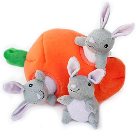 ZippyPaws Burrow Interactive Dog & Puppy Toys for Boredom - Bunny n' Carrot | Stimulating Pet Products to Keep them Busy, Hide & Seek Plush Dog Puzzles, Enrichment Squeaky Toy, For Small & Medium Dogs