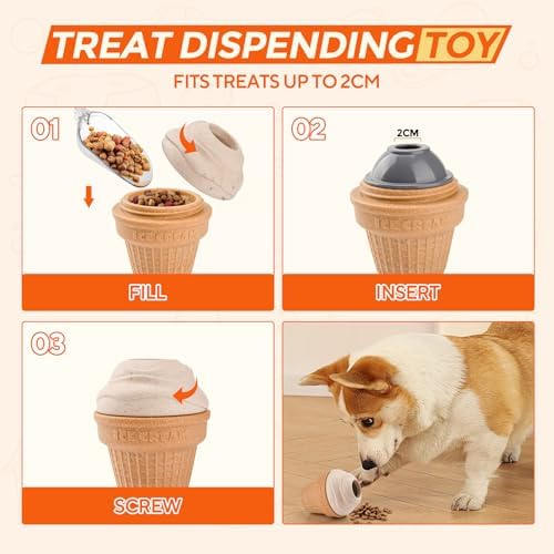 AUSCAT Dog Frozen Treat Toys, Dog Enrichment Toys, Interactive Dog Toys for Aggressive Chewers, Treat Dispensing Dog Toys, Ice Cream Shape