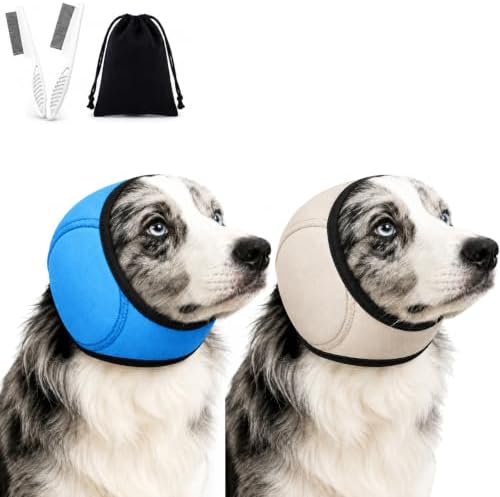 Dog Ear Muffs Noise Protection, Adjustable No-Flap Dog Ear Cover for Fireworks, Thunderstorms, Grooming, Blow Drying