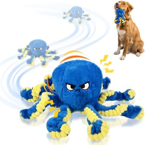 ETACCU Interactive Dog Toys Octopus, Moving Dog Toy to Keep Them Busy | Durable Automatic Jumping Dog Toy Bouncing Dogs Toy Squeaky Moving Tug of War Doggie Toy for Small Medium Large Dogs (Blue)