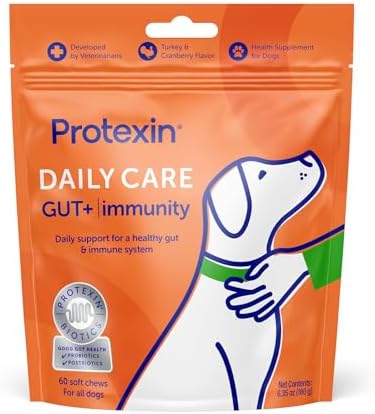 Protexin Daily Care Gut+ Immunity | 60 Dog Chews, Turkey and Cranberry Flavor Dog Supplement | Probiotics for Dogs, Dog Postbiotics