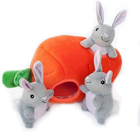 ZippyPaws Burrow Interactive Dog & Puppy Toys for Boredom - Bunny n' Carrot | Stimulating Pet Products to Keep them Busy, Hide & Seek Plush Dog Puzzles, Enrichment Squeaky Toy, For Small & Medium Dogs