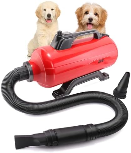 Dog Pet Dryer, 3000W High Velocity Pet Dryer Adjustable Speed Dog Grooming Blower Double Motor, Pet Grooming Hair Drying(4HP), Hot Air Dog Hair Dryer Blower with 2 Nozzle