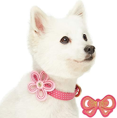 Blueberry Pet Adjustable Dog Collar with Metal Buckle and 2 Detachable Bowtie - Pink Polka Dot, Neck 13-16.5", for Medium Breed