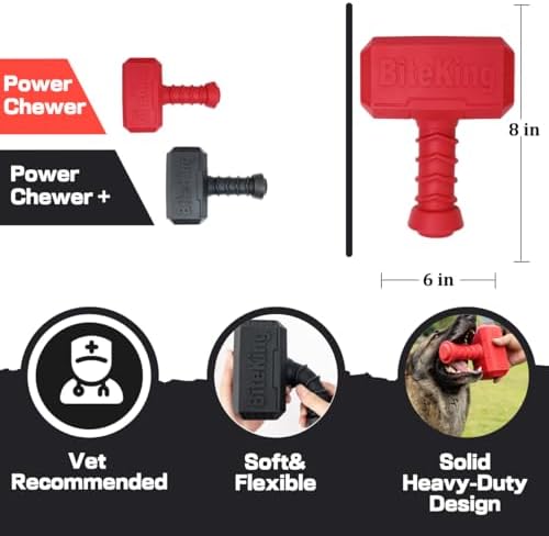 Natural Rubber Dog Toys for Large Aggressive Chewers - Lifetime Replacement - Indestructible Fetch Treat Toy for Large Dogs - Durable Hammer Dog Chew Toy for Super Chewer, Red