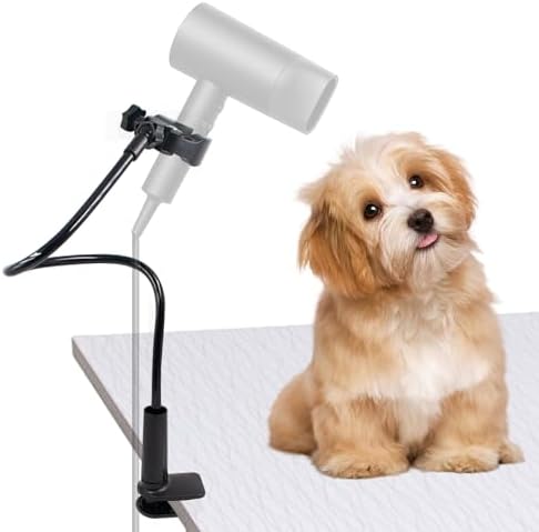 Dog Hair Dryer Holder, Black Alloy Adjustable Lazy Hair Dryer | Hands Free Stand with 360° Rotatable Clamp for Pet Dog Cat Grooming