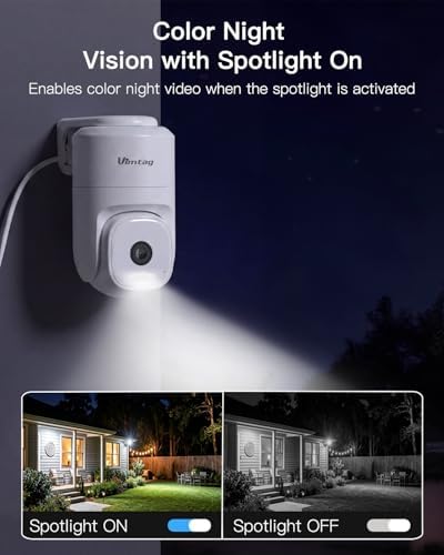 VIMTAG Pan/Tilt Outdoor Security Camera, 2.5K 4MP WiFi Home CCTV Camera, 360° View & Motion Tracking, Color Night Vision, 2-Way Audio, AI Detection Alarm, IP66, Cloud & SD Card Storage, Works w/Alexa