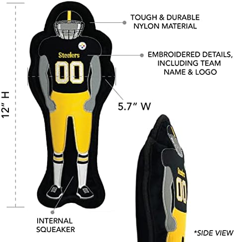 Pets First The 1st Ever Tough but Smooth Dog Toy NFL Pittsburgh Steelers Football Athletes Player Tough Pet Toy. A Premium Quality Doggie Toy with Built-in Squeaker. Sports Fans Favorite Chew Toy