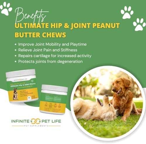 Infinite Pet Life Ultimate Hip & Joint Chews for Dogs – Peanut Butter Flavor – Glucosamine, Chondroitin, MSM & Turmeric – Advanced Joint Support for Dogs 90 Soft Chews