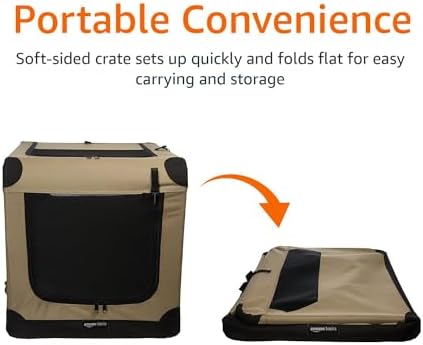 Amazon Basics Portable Folding Soft Dog Crate, Double Door, Large 36x24x24in, Tan