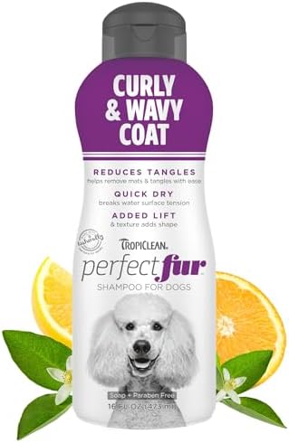 TropiClean Perfect Fur Dog Detangling Shampoo for Curly Coats, 16oz. | For Doodles, Poodles & Curly/Wavy Coat Breeds | Natural Moisturizing Formula | Puppy Safe