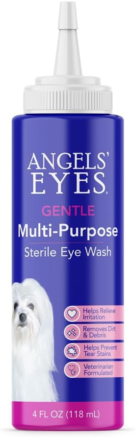 Angels' Eyes Multi-Purpose Sterile Eye Wash 4 oz Eye Cleaner and Rinse, Tear Stain Reducer for Allergies, Debris, Mucus, Irritation and Weepy Eyes for All Dogs with Boric Acid