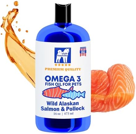 Wild-Caught Alaskan Salmon & Pollock Oil for Dogs – Omega-3 for Itchy Skin, Shedding, Allergies & Joint Support – NASC Certified – 16oz Liquid Food Topper | Club Hachiko