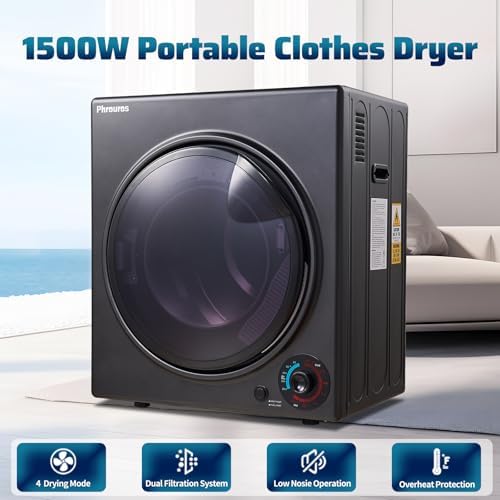Portable Dryer for Laundry 3.5 cu.ft, 1500W Compact Dryer for Apartment, Front Load Laundry Dryer Machine with Stainless Steel Tub & 4 Automatic Drying Mode, RVs, Dorms, Black