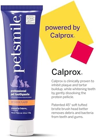 Petsmile Pet Teeth Brushing Kit, Toothpaste + Brush, Say Cheese 4.2 Oz | Toothpaste + 45° Patented Toothbrush, VOHC Accepted, Calprox® Powered, 4-Month Supply, Human-Grade, Clinically Proven